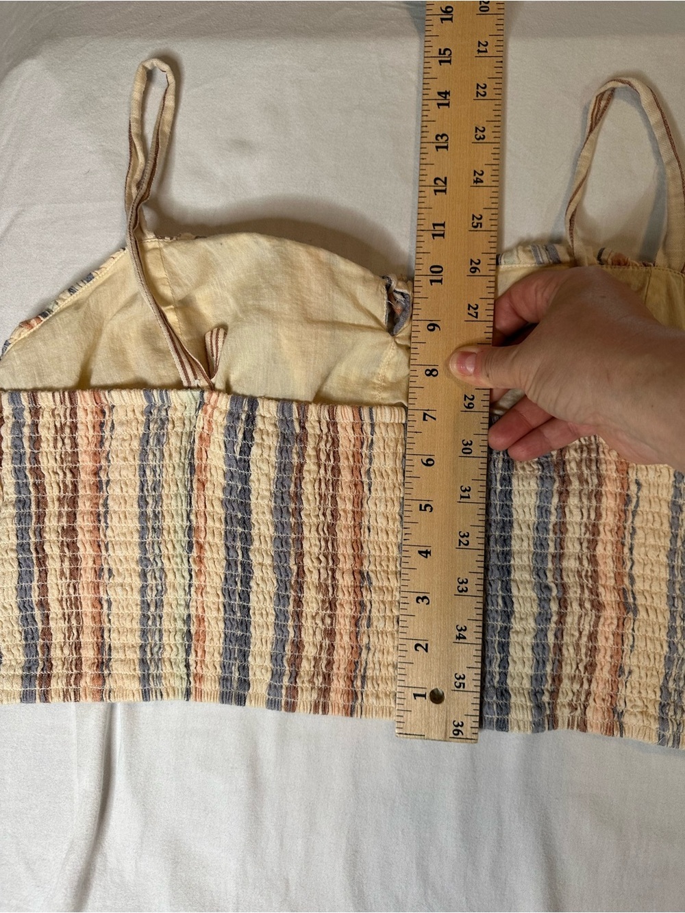 Lucky Brand Crop Top XL Striped Linen Smocked Cami Boho Festival Summer - Picture 7 of 7